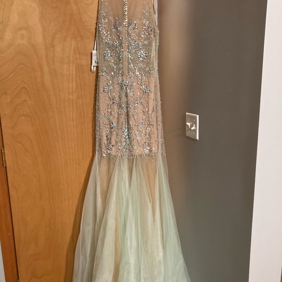 Sequined Sheer Tooling Long Formal Aqua/Green/Nude - Picture 5 of 9